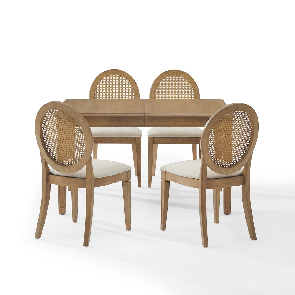 Katia 5Pc Dining Table Set For 4 Cane-Back Upholstered Chairs In Driftwood