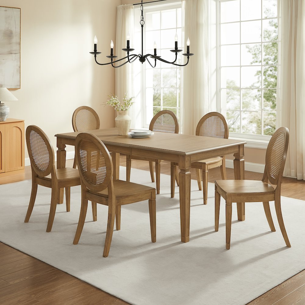 Katia 7-Piece Dining Table Set For 6 With Cane-Back Chairs In Driftwood