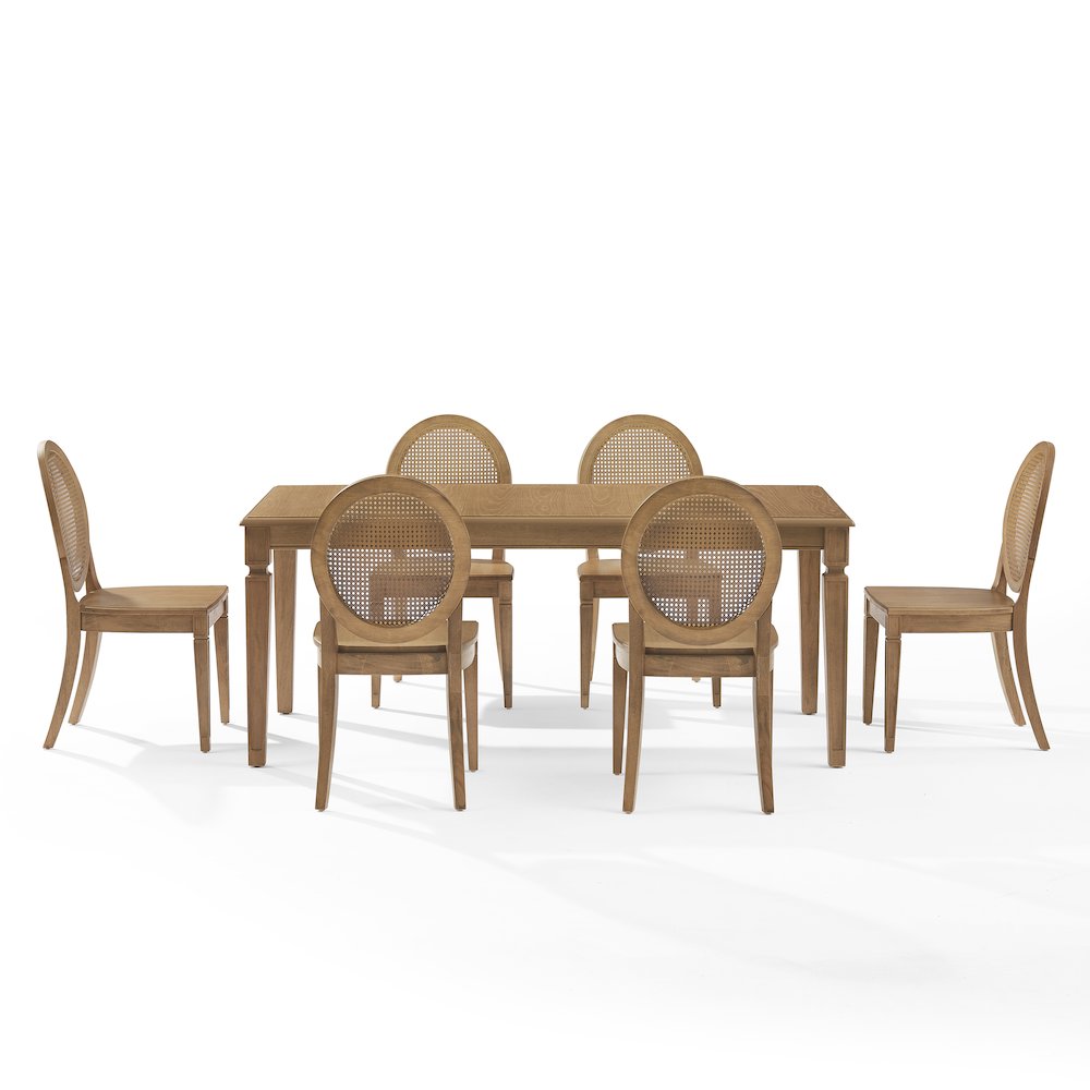 Katia 7-Piece Dining Table Set For 6 With Cane-Back Chairs In Driftwood