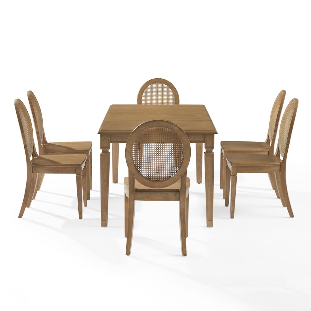 Katia 7-Piece Dining Table Set For 6 With Cane-Back Chairs In Driftwood