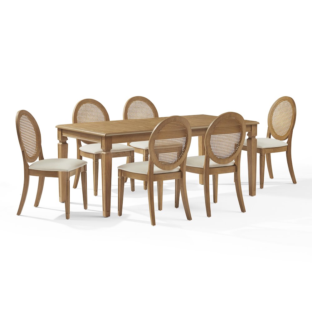 Katia 7Pc Dining Table Set For 6 Cane-Back Upholstered Chairs In Driftwood