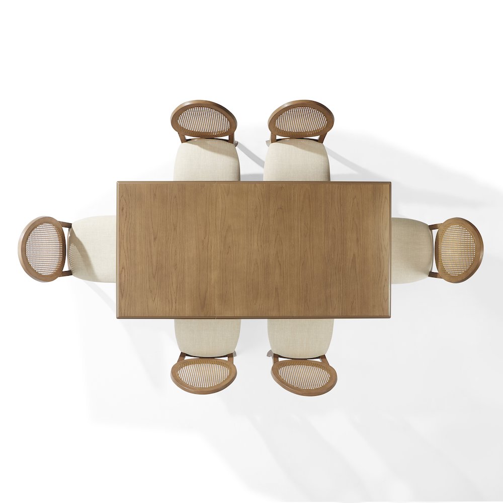 Katia 7Pc Dining Table Set For 6 Cane-Back Upholstered Chairs In Driftwood