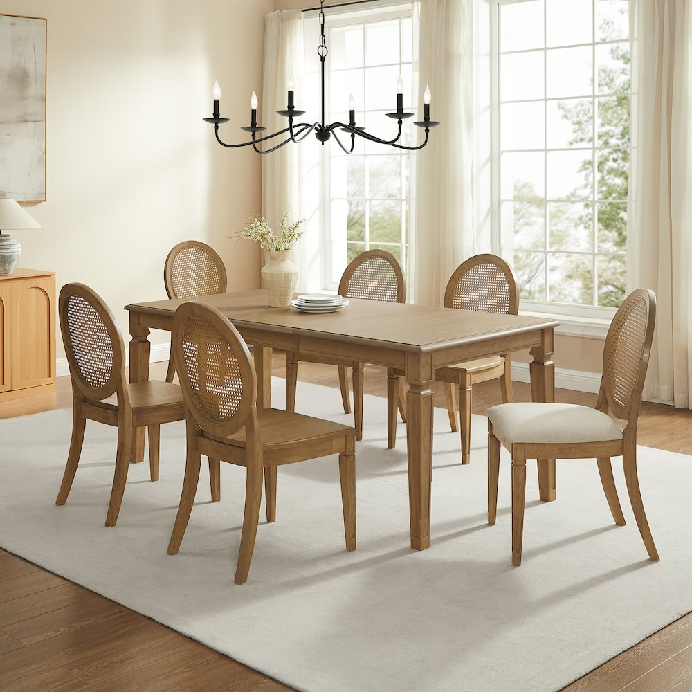 Katia 7Pc Dining Set With Cane-Back Upholstered Chairs In Driftwood