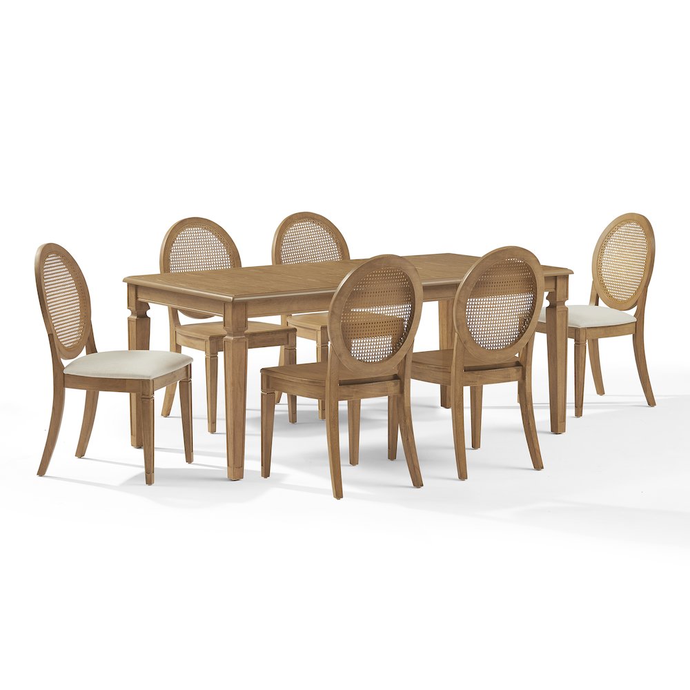 Katia 7Pc Dining Set With Cane-Back Upholstered Chairs In Driftwood