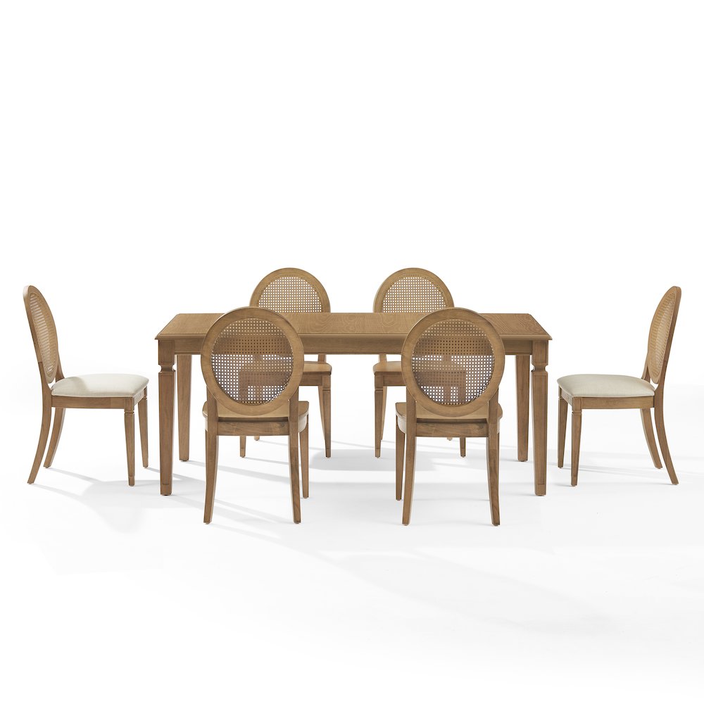 Katia 7Pc Dining Set With Cane-Back Upholstered Chairs In Driftwood