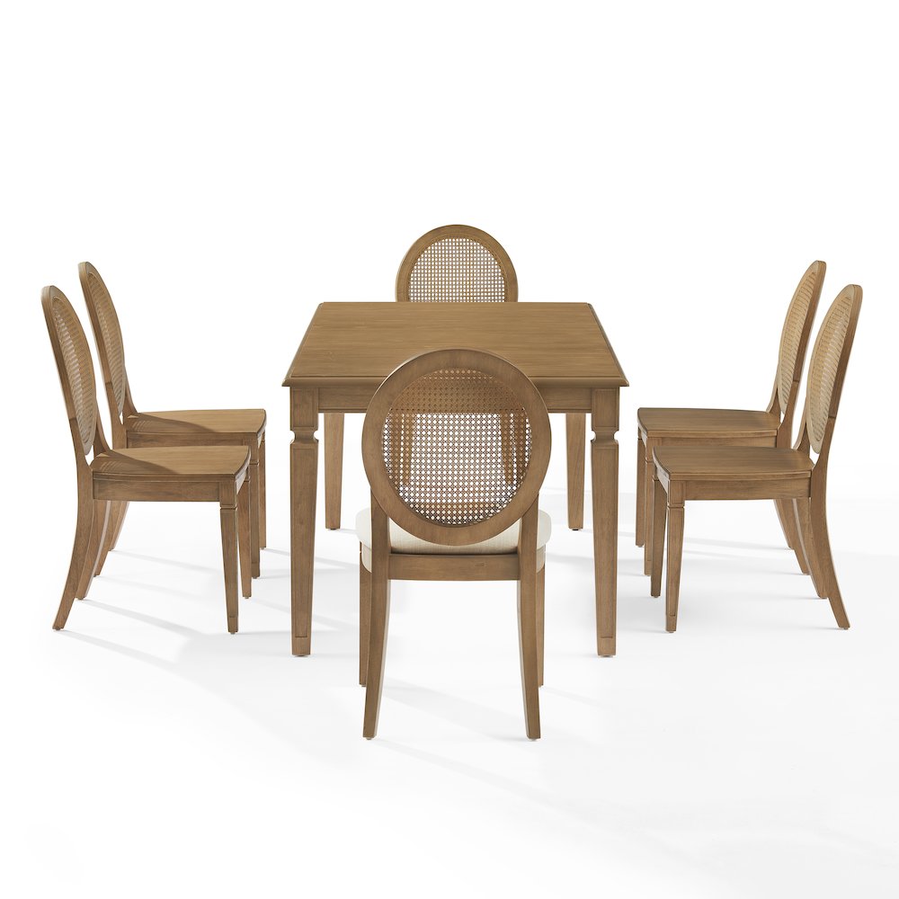 Katia 7Pc Dining Set With Cane-Back Upholstered Chairs In Driftwood