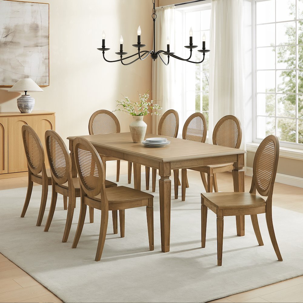 Katia 9-Piece Dining Table Set For 8 With Cane-Back Chairs In Driftwood