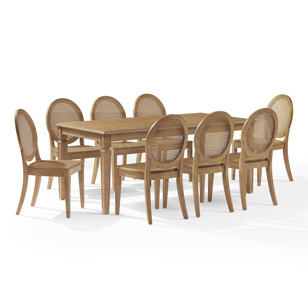Katia 9-Piece Dining Table Set For 8 With Cane-Back Chairs In Driftwood