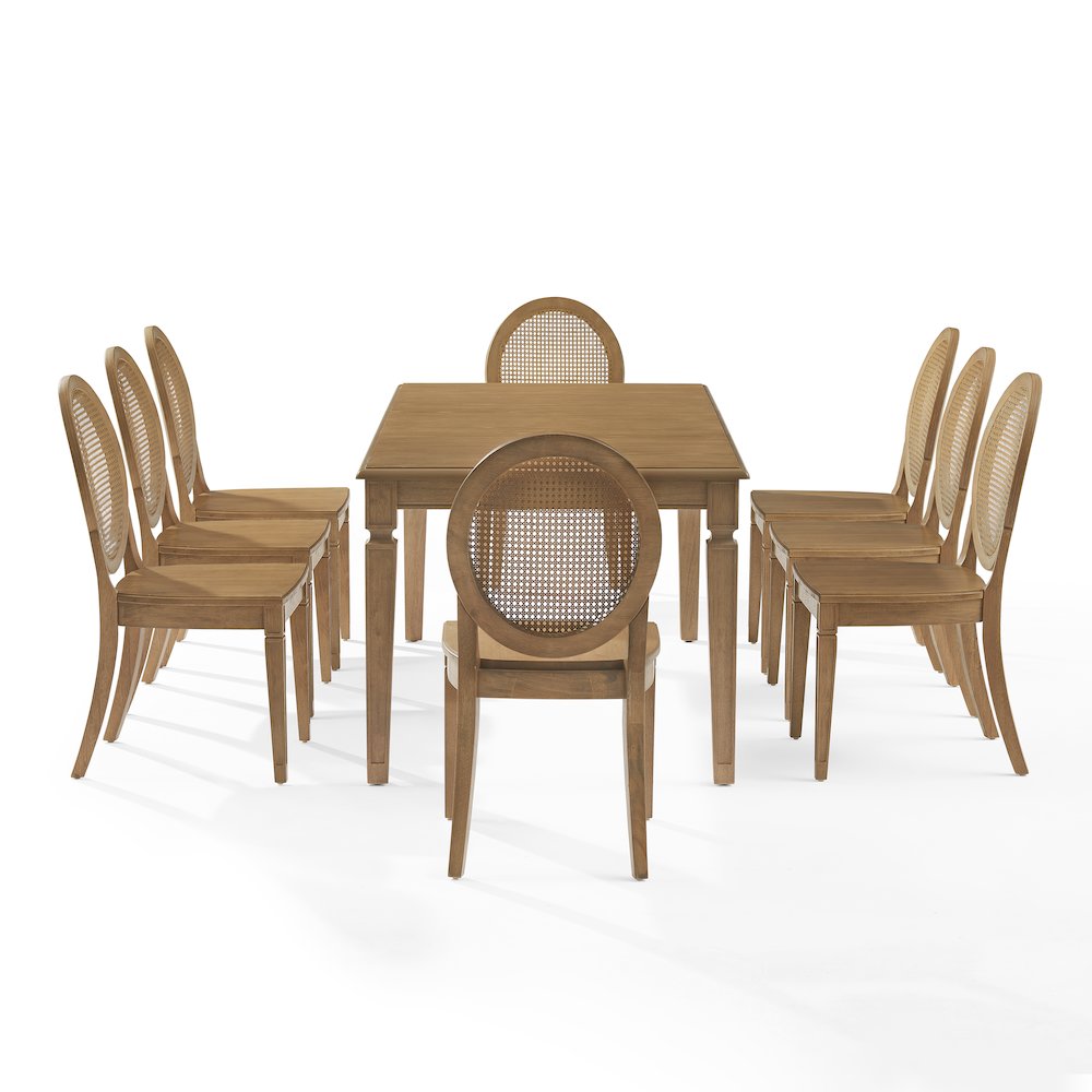 Katia 9-Piece Dining Table Set For 8 With Cane-Back Chairs In Driftwood