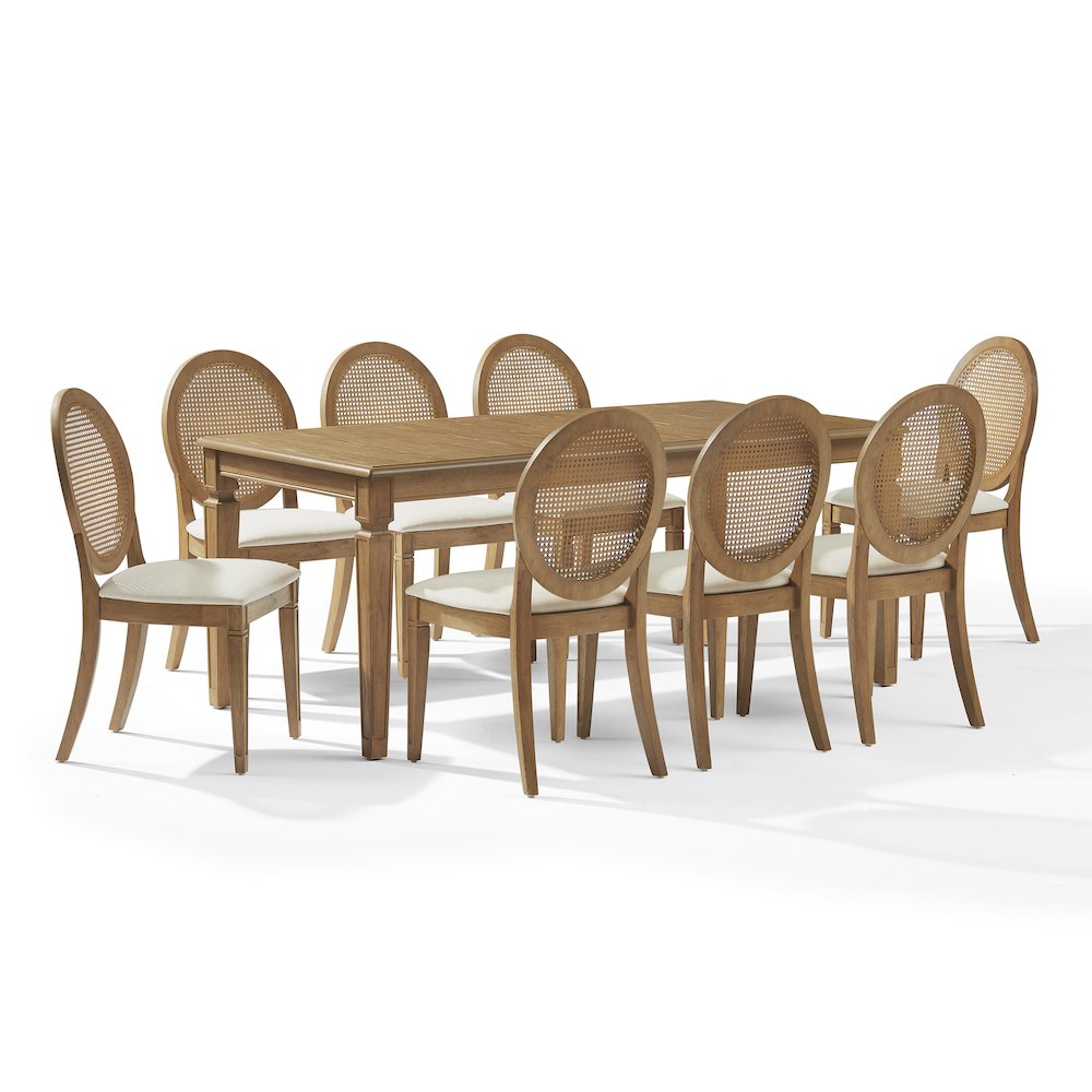 Katia 9Pc Dining Table Set For 8 Cane-Back Upholstered Chairs In Driftwood