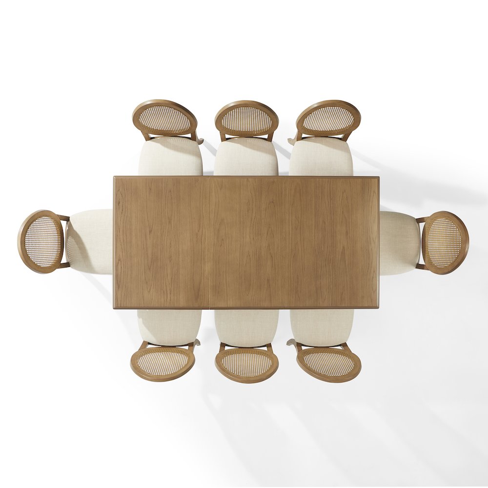 Katia 9Pc Dining Table Set For 8 Cane-Back Upholstered Chairs In Driftwood