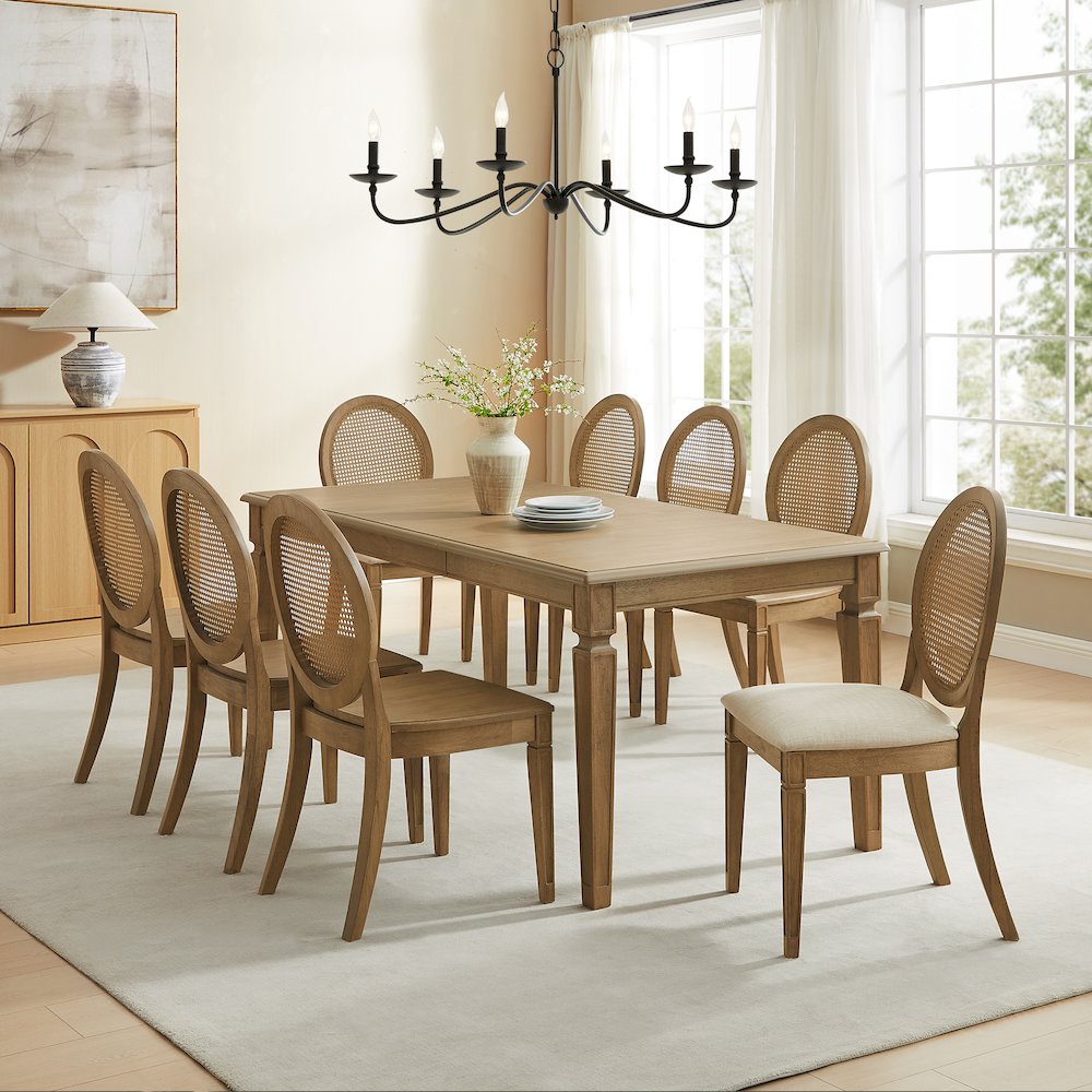 Katia 9Pc Dining Set With Cane-Back Upholstered Chairs In Driftwood