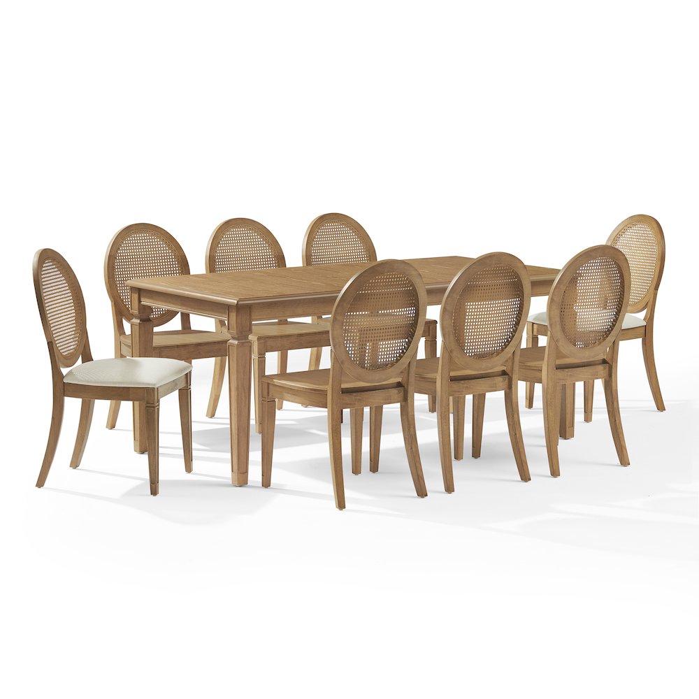 Katia 9Pc Dining Set With Cane-Back Upholstered Chairs In Driftwood