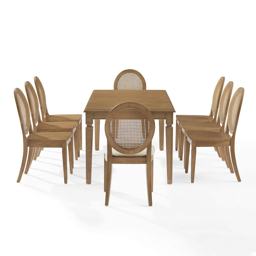 Katia 9Pc Dining Set With Cane-Back Upholstered Chairs In Driftwood
