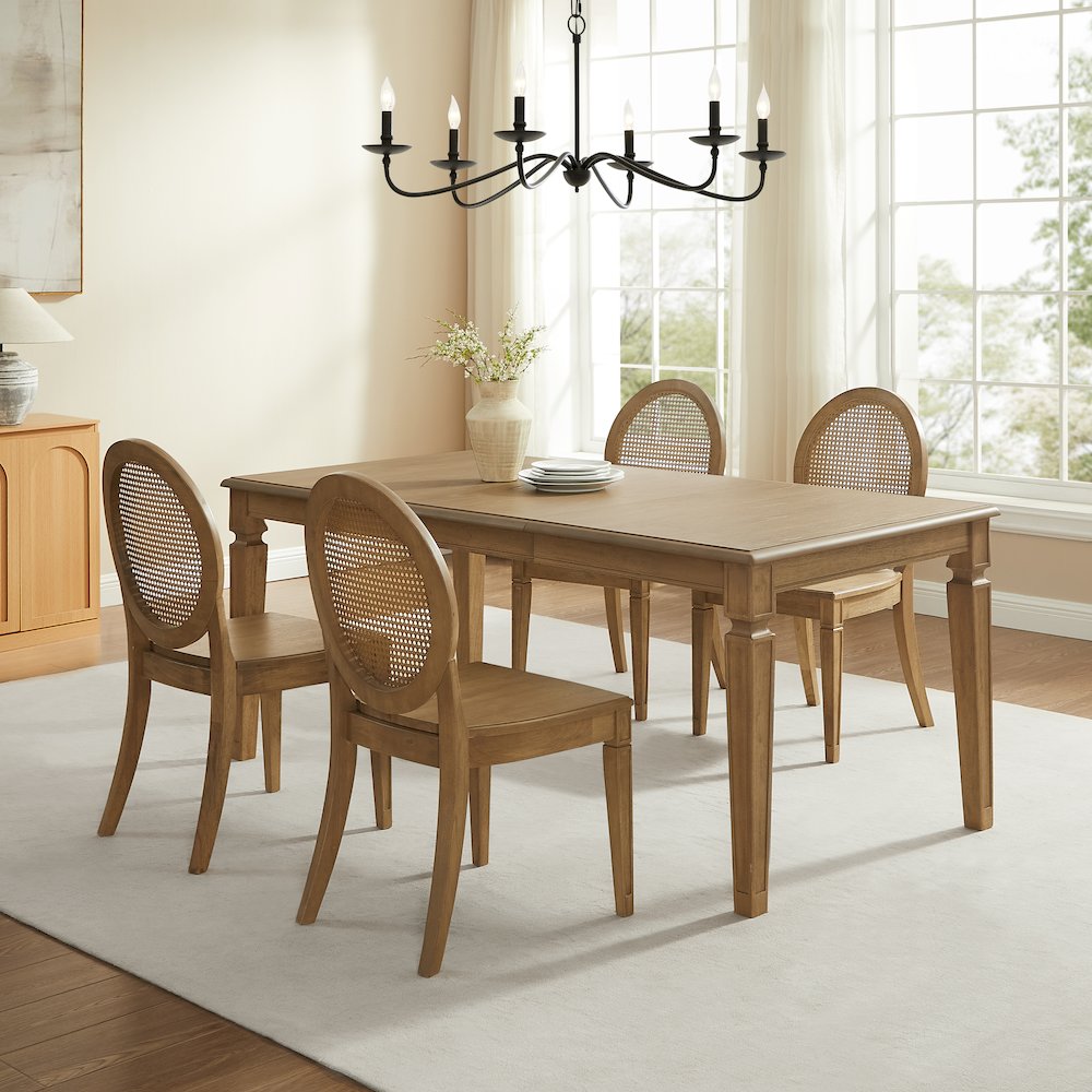Katia 5-Piece Dining Table Set For 4 With Cane-Back Chairs In Driftwood