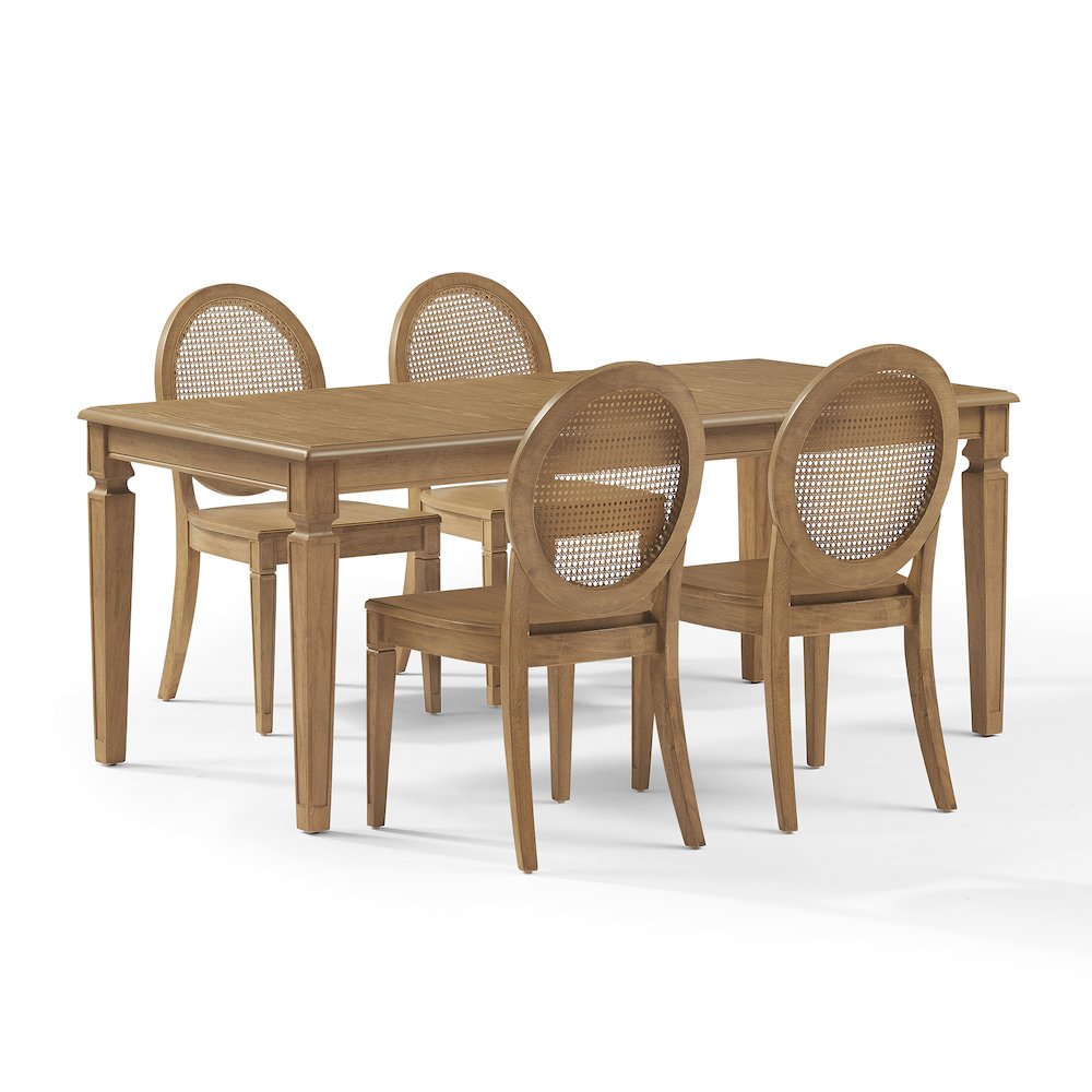 Katia 5-Piece Dining Table Set For 4 With Cane-Back Chairs In Driftwood