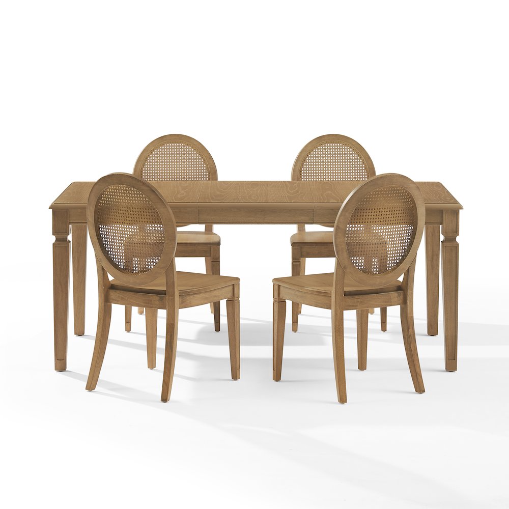 Katia 5-Piece Dining Table Set For 4 With Cane-Back Chairs In Driftwood