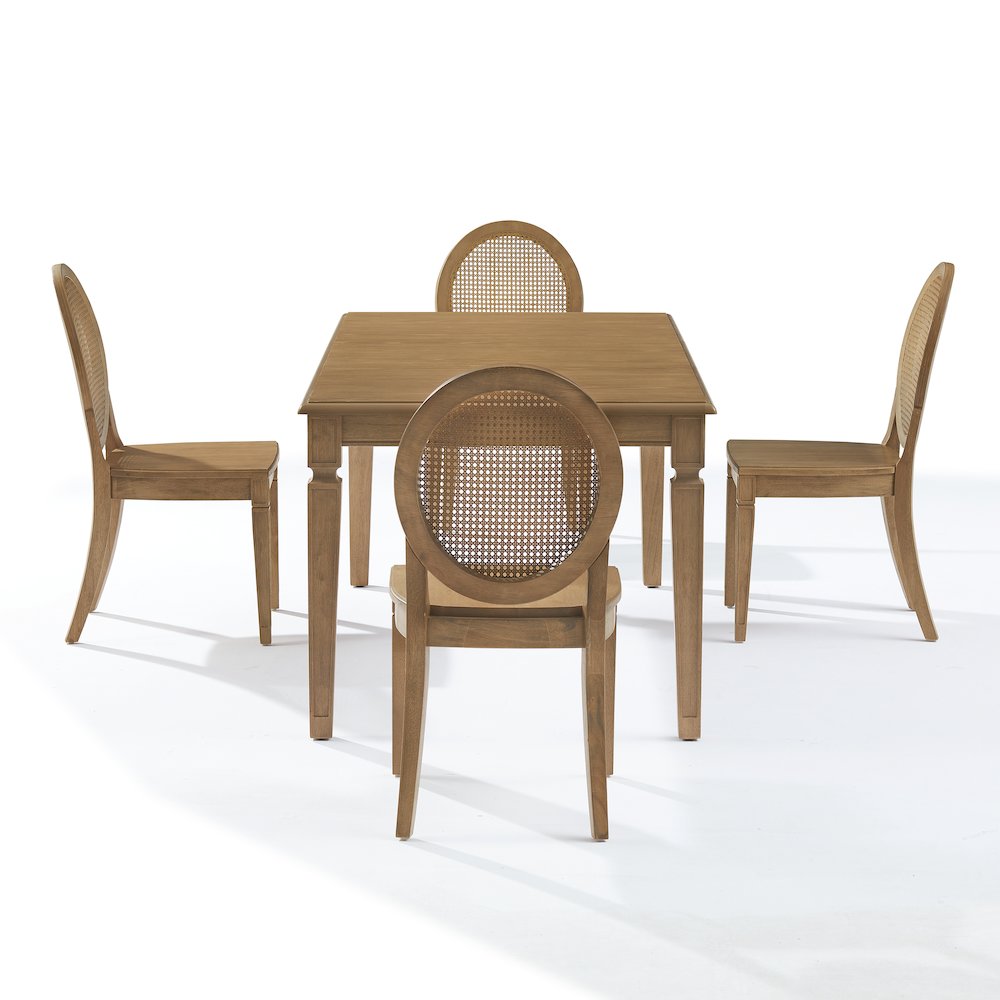 Katia 5-Piece Dining Table Set For 4 With Cane-Back Chairs In Driftwood