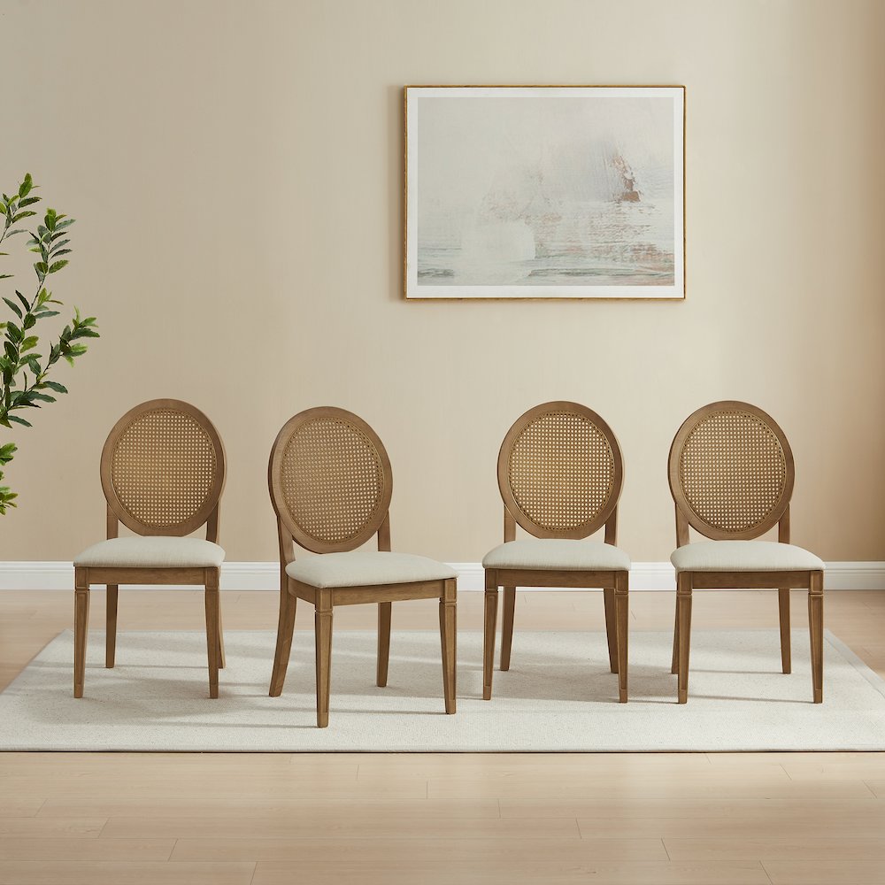 Katia 4-Piece Upholstered Cane-Back Dining Chair Set In Driftwood