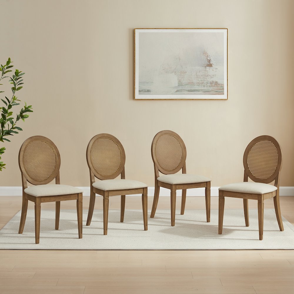 Katia 4-Piece Upholstered Cane-Back Dining Chair Set In Driftwood