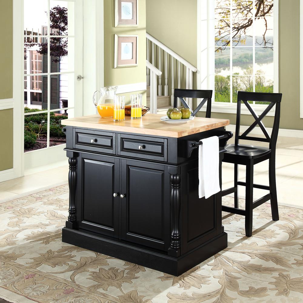 Oxford Kitchen Island W/X-Back Stools Black – Kitchen Island
