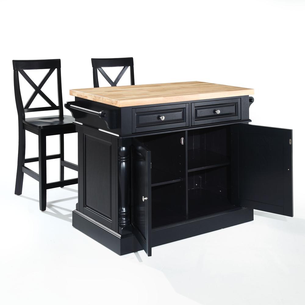 Oxford Kitchen Island W/X-Back Stools Black – Kitchen Island