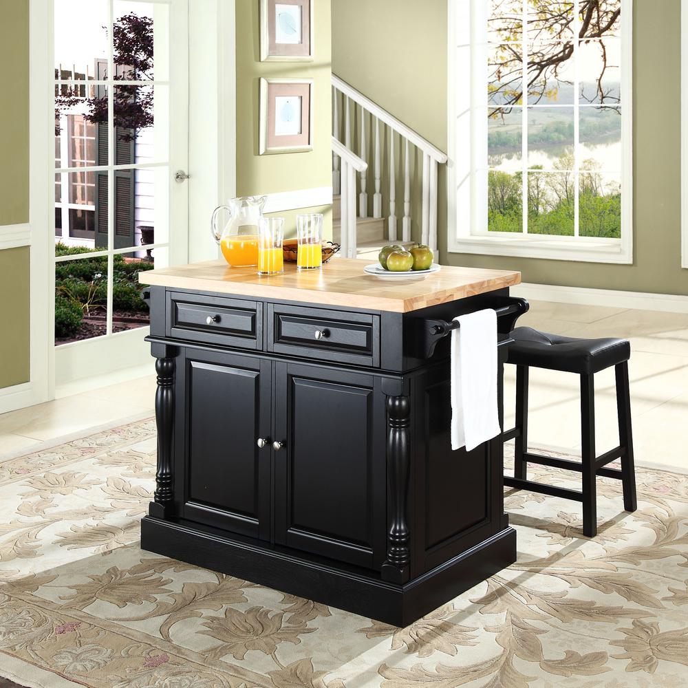 Oxford Kitchen Island W/Upholstered Saddle Stools