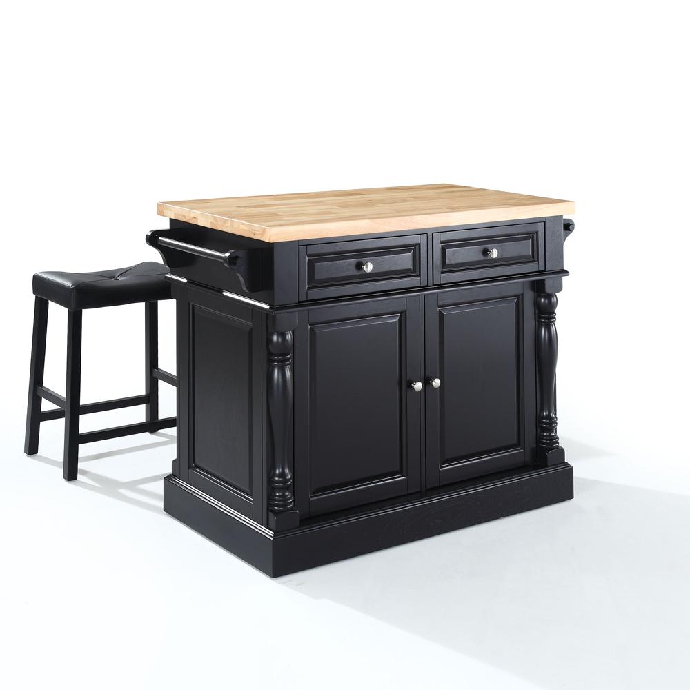Oxford Kitchen Island W/Upholstered Saddle Stools