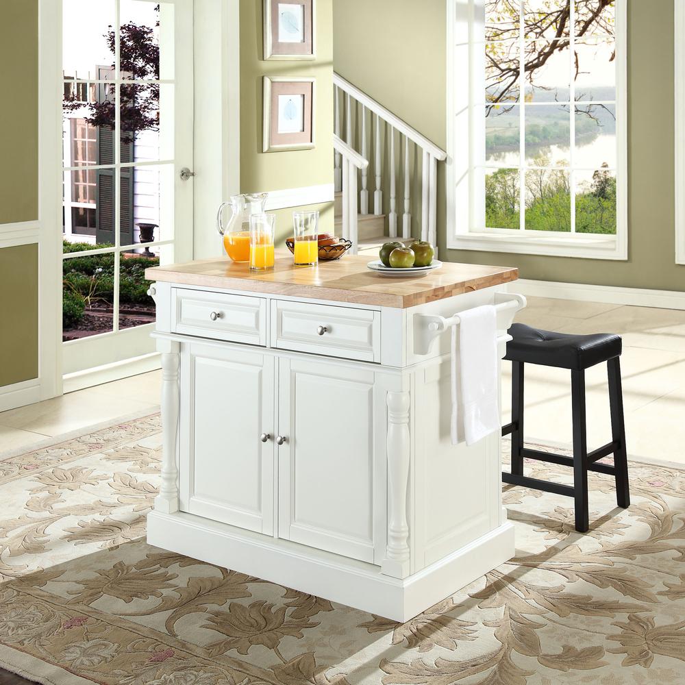 Oxford Kitchen Island W/Upholstered Saddle Stools