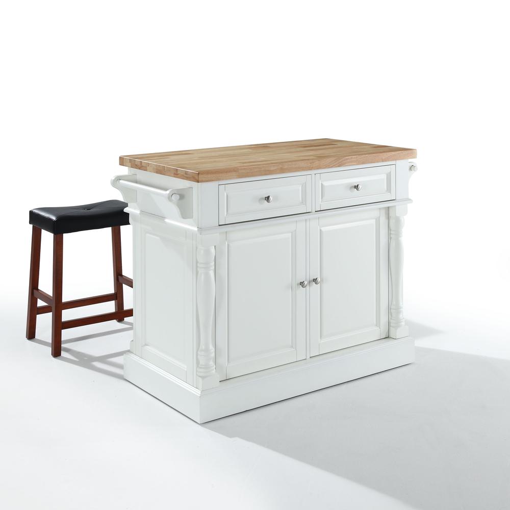 Oxford Kitchen Island W/Upholstered Saddle Stools