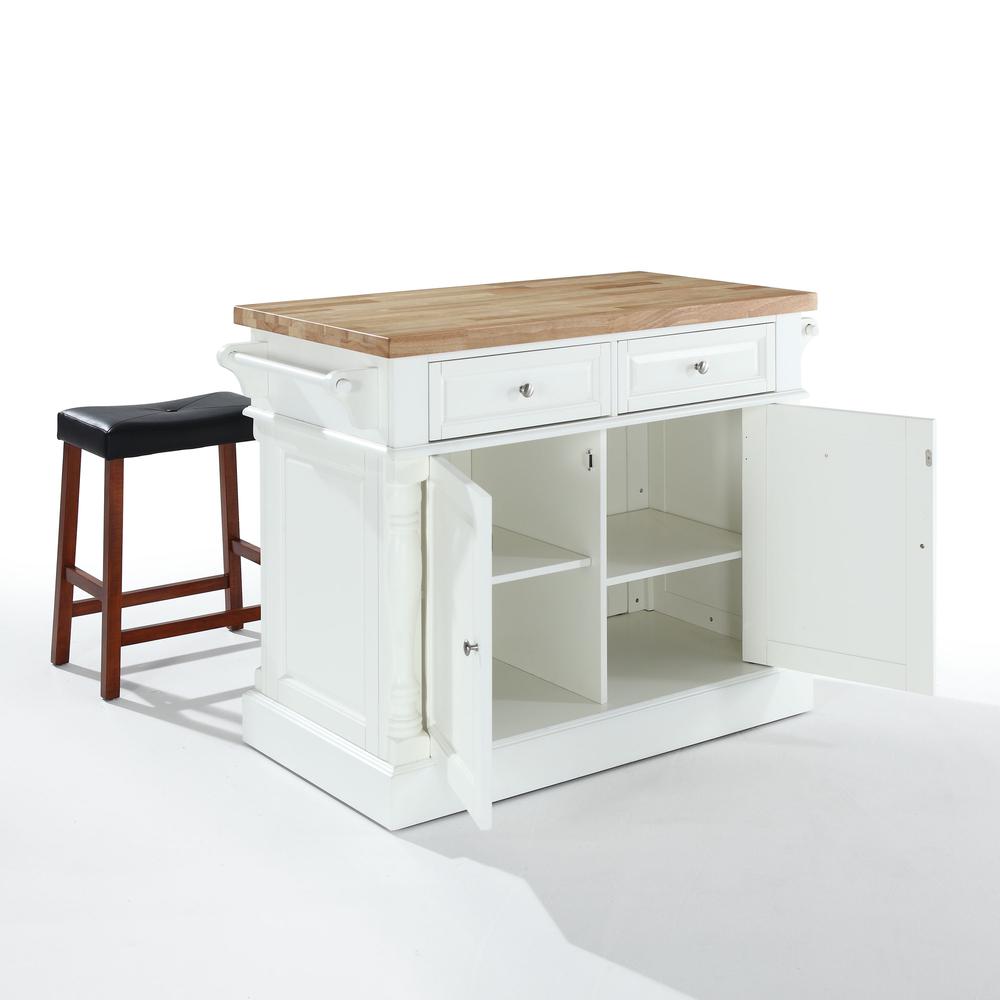 Oxford Kitchen Island W/Upholstered Saddle Stools