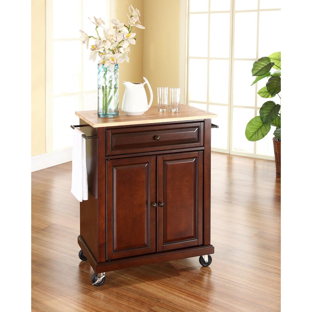 Compact Wood Top Kitchen Cart