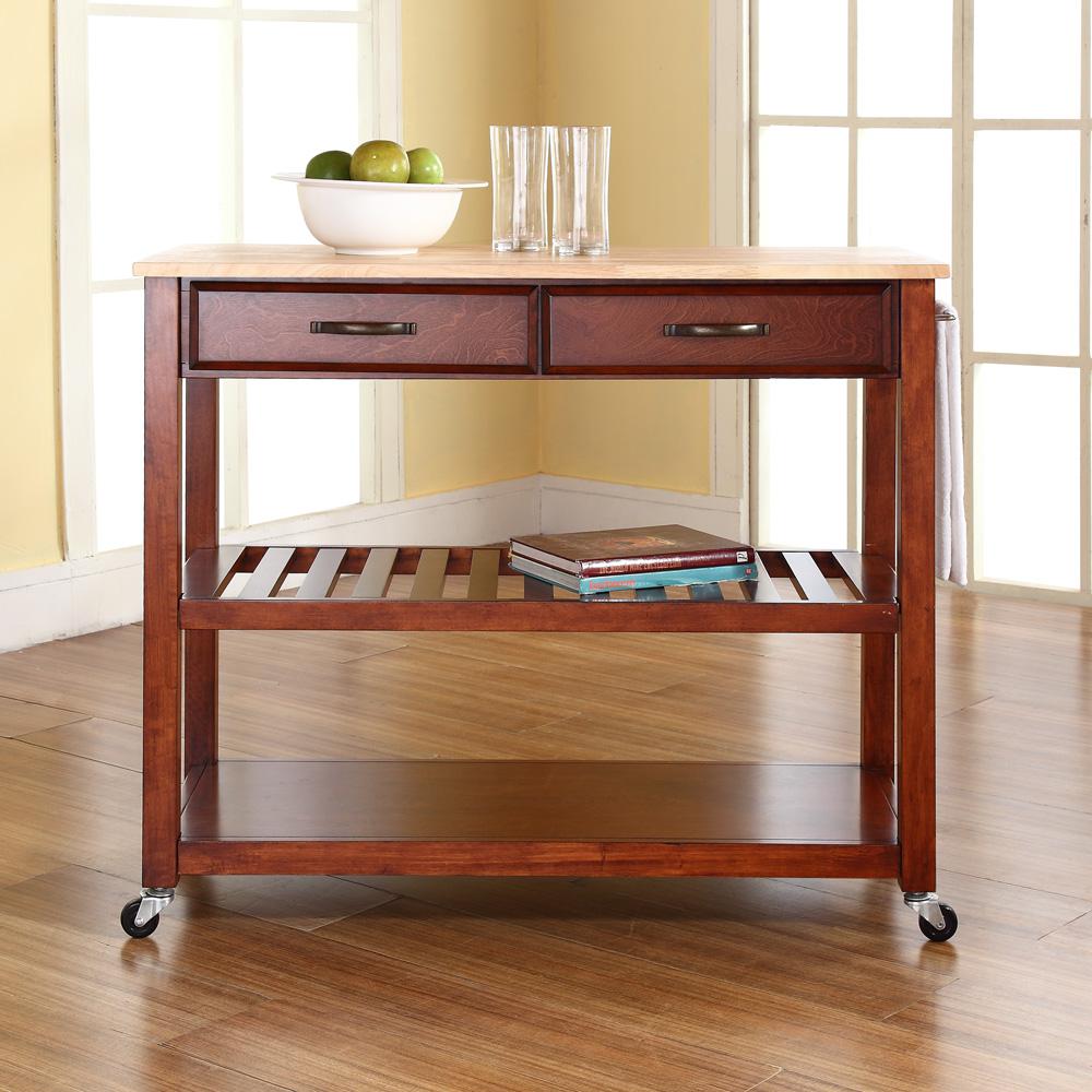 Wood Top Kitchen Prep Rolling Cart