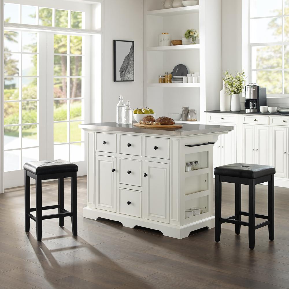 Julia Stainless Steel Top Island W/Uph Square Stools