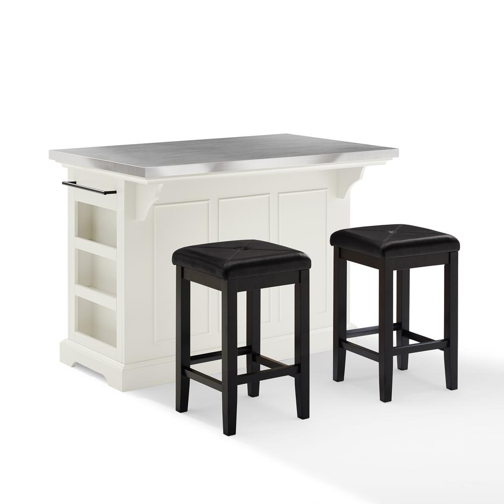 Julia Stainless Steel Top Island W/Uph Square Stools