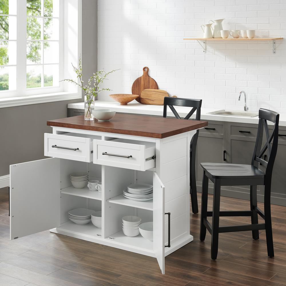 Bartlett Wood Top Kitchen Island W/X-Back Stools
