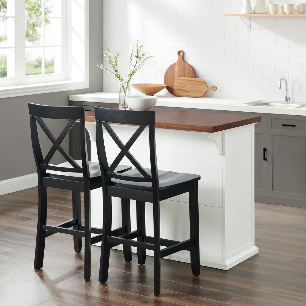 Bartlett Wood Top Kitchen Island W/X-Back Stools