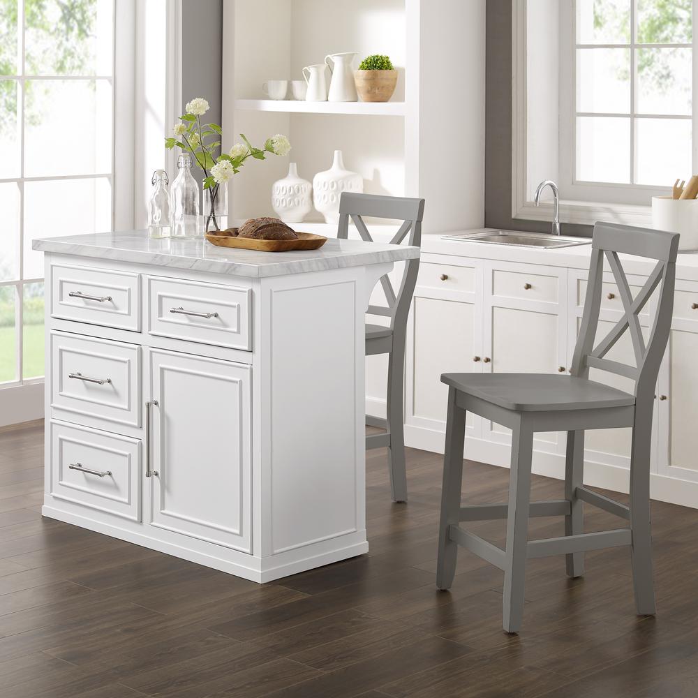 Cutler Faux Marble Top Kitchen Island W/X-Back Stools
