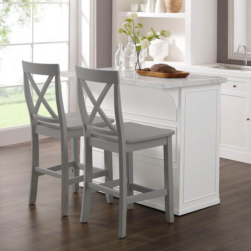 Cutler Faux Marble Top Kitchen Island W/X-Back Stools