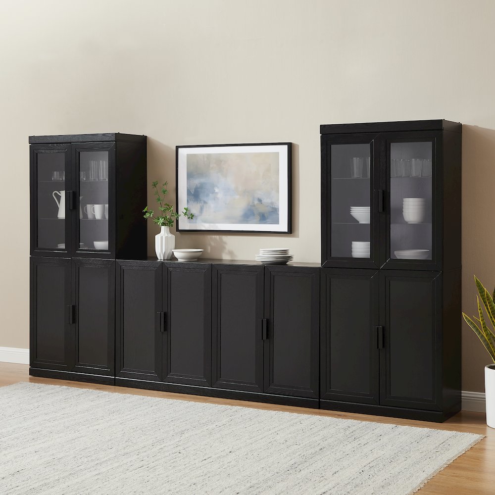 Essen 3-Piece Sideboard And Glass Door Pantry Set In Black