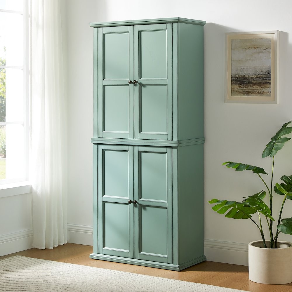 Holbrook Kitchen Storage Pantry Cabinet Distressed Seafoam Blue