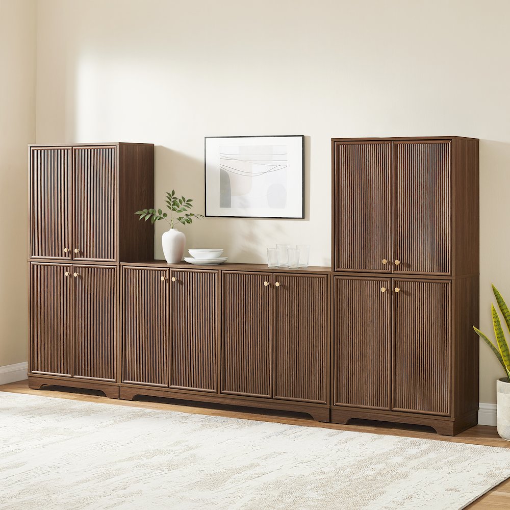 Naomi 3-Piece Sideboard And Pantry Set Walnut – Sideboard & 2 Pantries