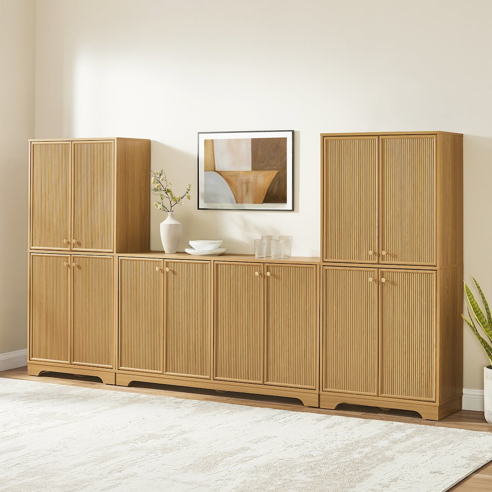Naomi 3-Piece Sideboard And Pantry Set White Oak – Sideboard & 2 Pantries