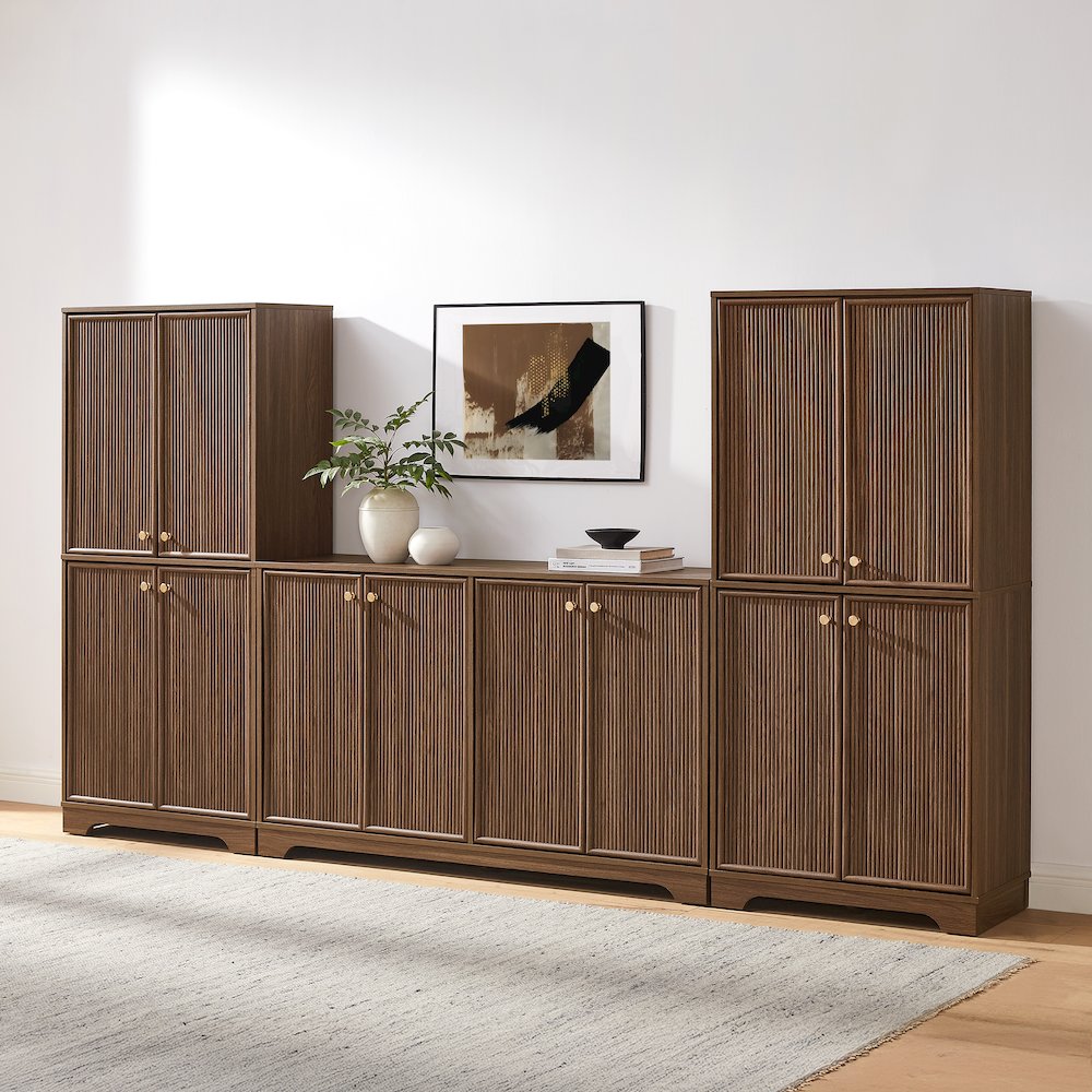 Naomi 3-Piece Entertainment Center Walnut – Sideboard & 2 Pantries