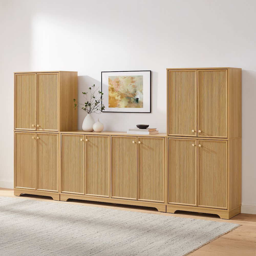 Naomi 3-Piece Entertainment Center White Oak – Sideboard & 2 Pantries
