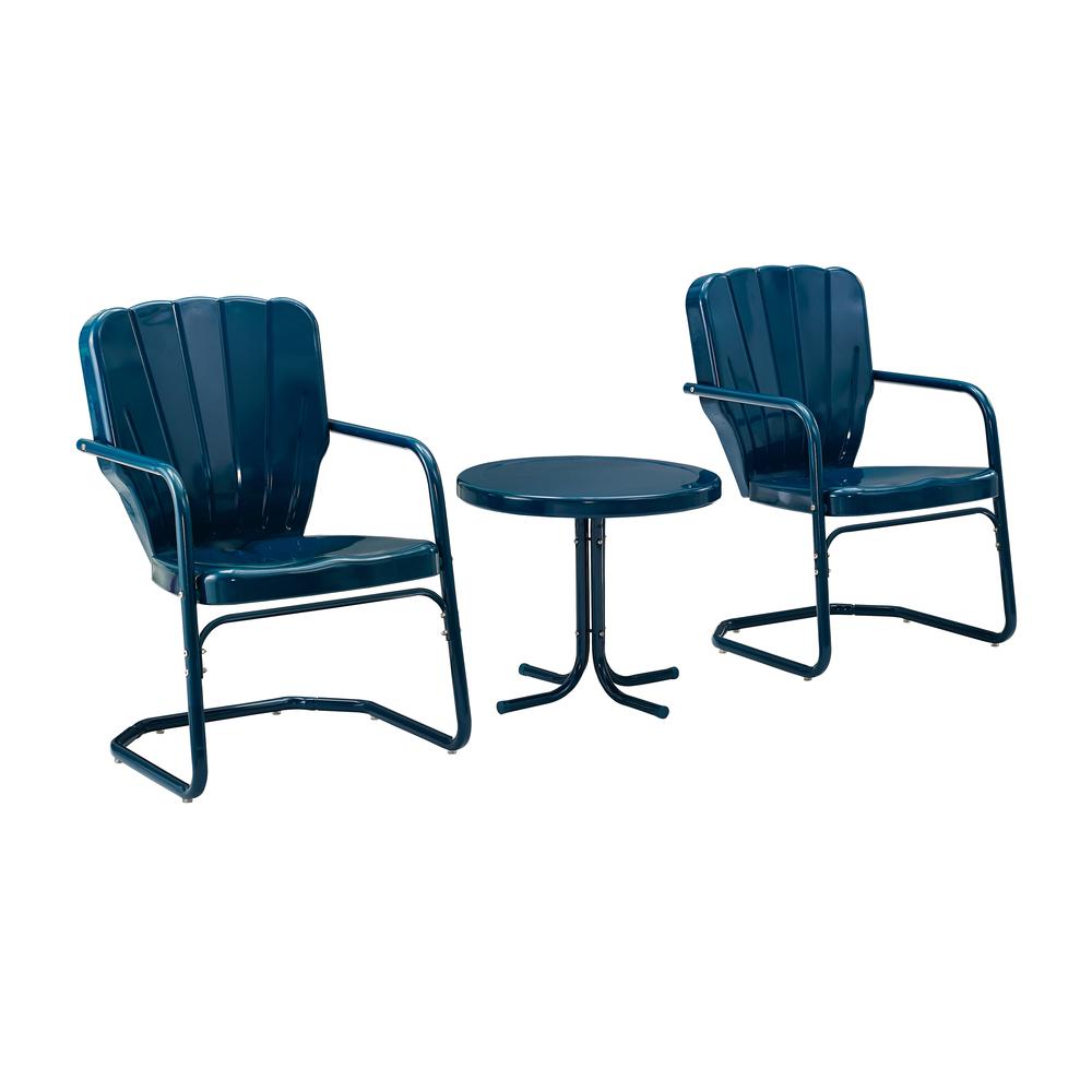 Ridgeland 3Pc Outdoor Metal Armchair Set Navy – Side Table & 2 Chairs