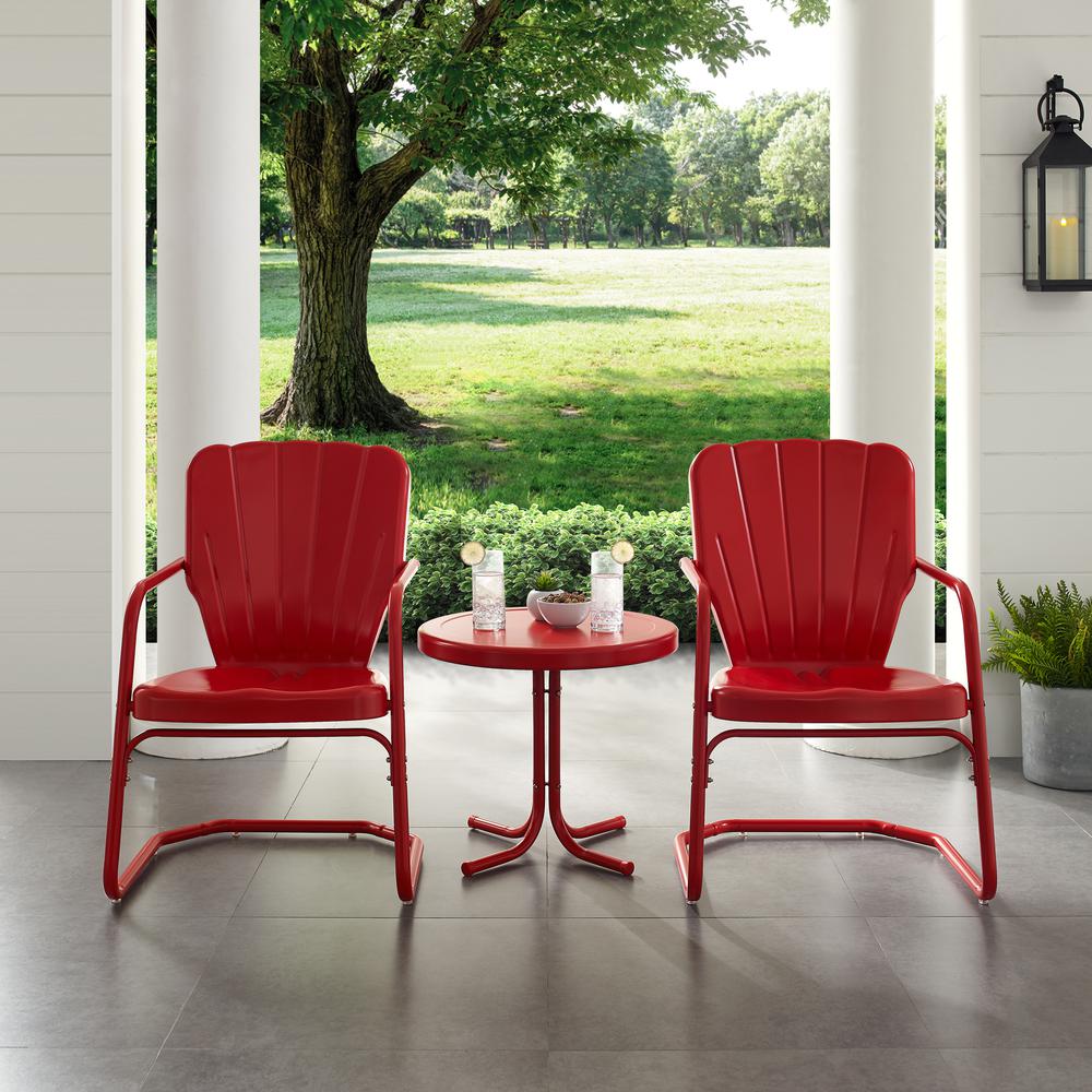 Ridgeland 3Pc Outdoor Metal Armchair Set Red – Side Table & 2 Chairs