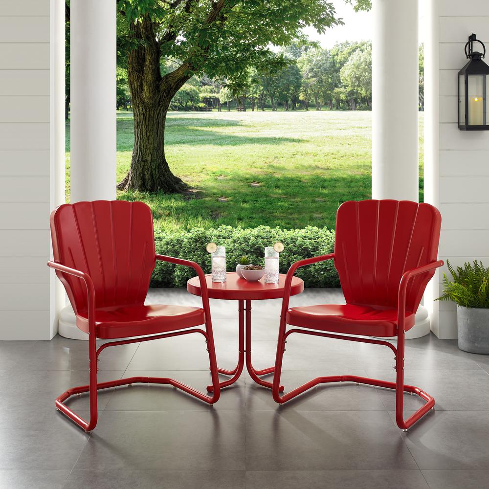 Ridgeland 3Pc Outdoor Metal Armchair Set Red – Side Table & 2 Chairs