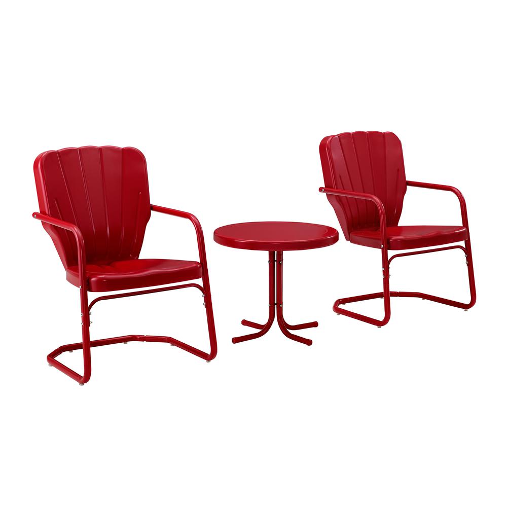 Ridgeland 3Pc Outdoor Metal Armchair Set Red – Side Table & 2 Chairs