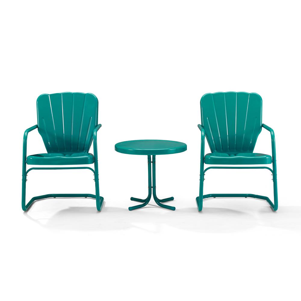 Ridgeland 3Pc Outdoor Metal Armchair Set Turquoise – Side Table & 2 Chairs